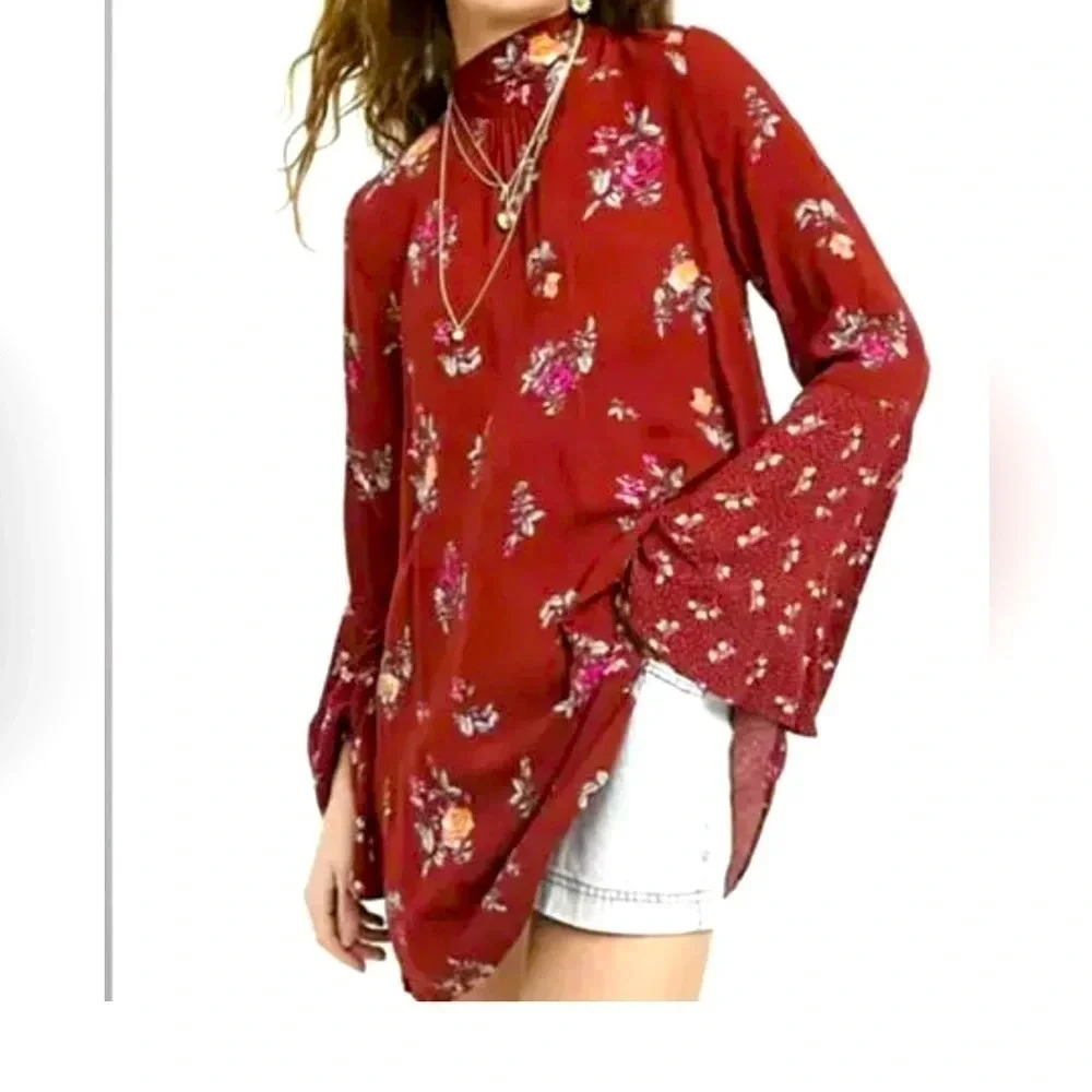 *Final Price* Free People Tate Mock-Neck Tunic Vintage Combo Red S NWT - Picture 5 of 9